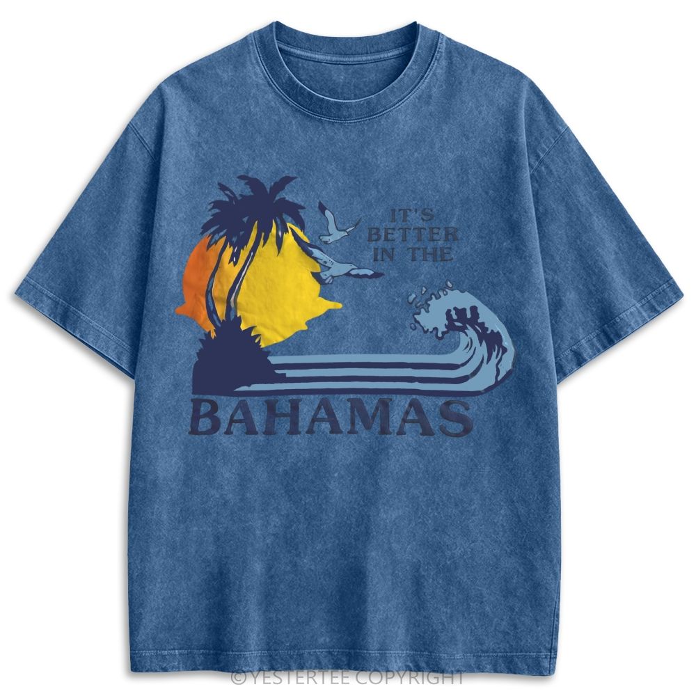 Bahamas Tropical Palm Tree Sunset Wave Retro Washed T-shirt