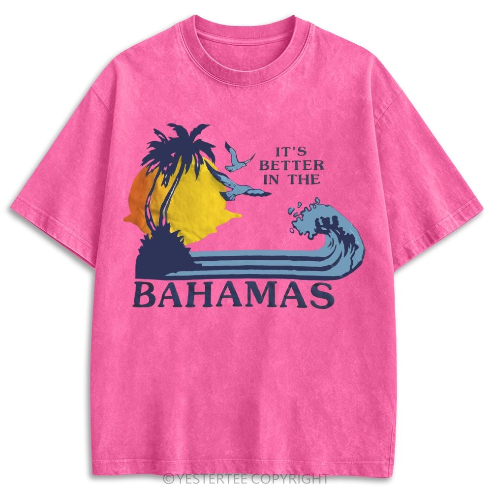 Bahamas Tropical Palm Tree Sunset Wave Retro Washed T-shirt