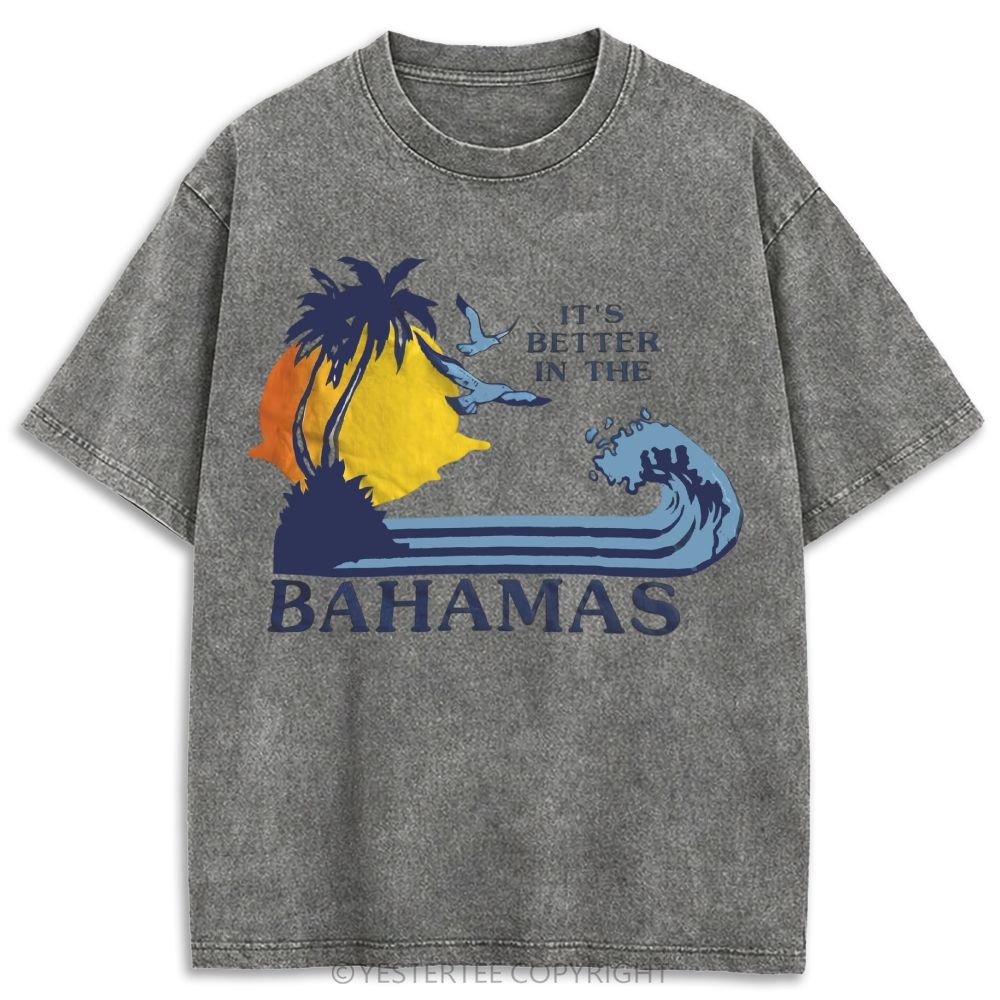 Bahamas Tropical Palm Tree Sunset Wave Retro Washed T-shirt