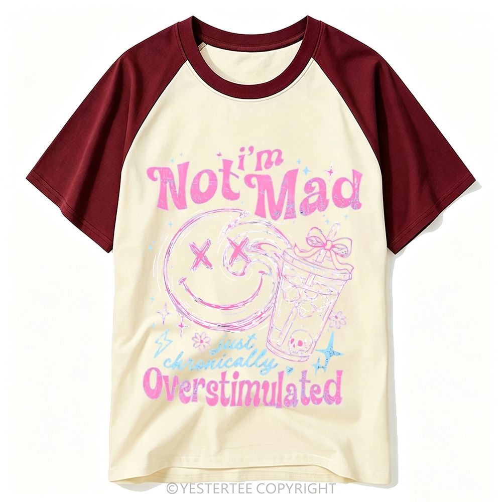 Yestertee Y2K Pink Blue X Eyes Smiley Iced Drink Overstimulated Quote Baseball T-shirt