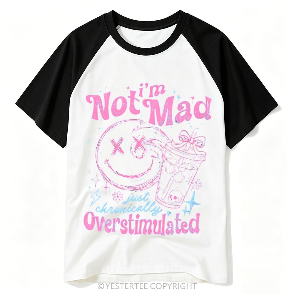 Yestertee Y2K Pink Blue X Eyes Smiley Iced Drink Overstimulated Quote Baseball T-shirt