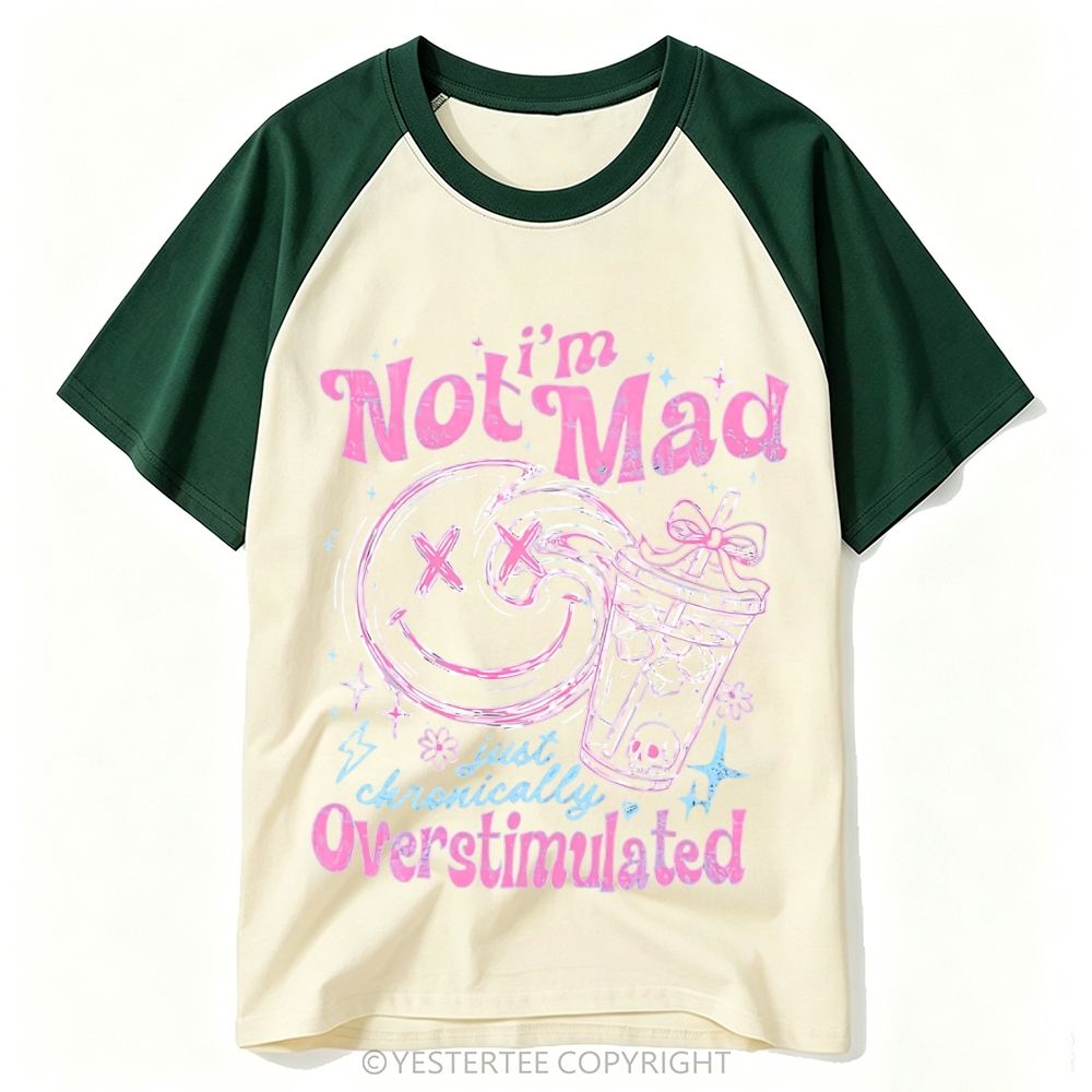 Yestertee Y2K Pink Blue X Eyes Smiley Iced Drink Overstimulated Quote Baseball T-shirt