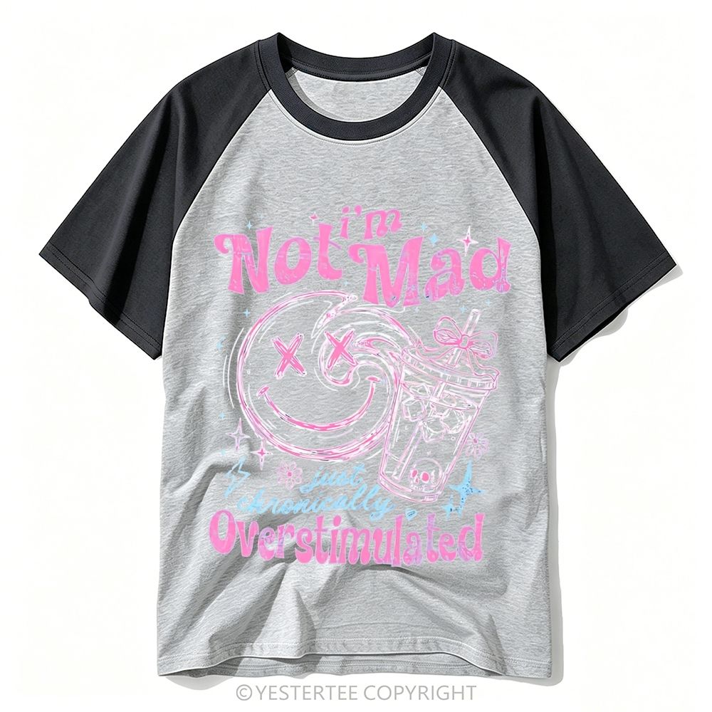 Yestertee Y2K Pink Blue X Eyes Smiley Iced Drink Overstimulated Quote Baseball T-shirt