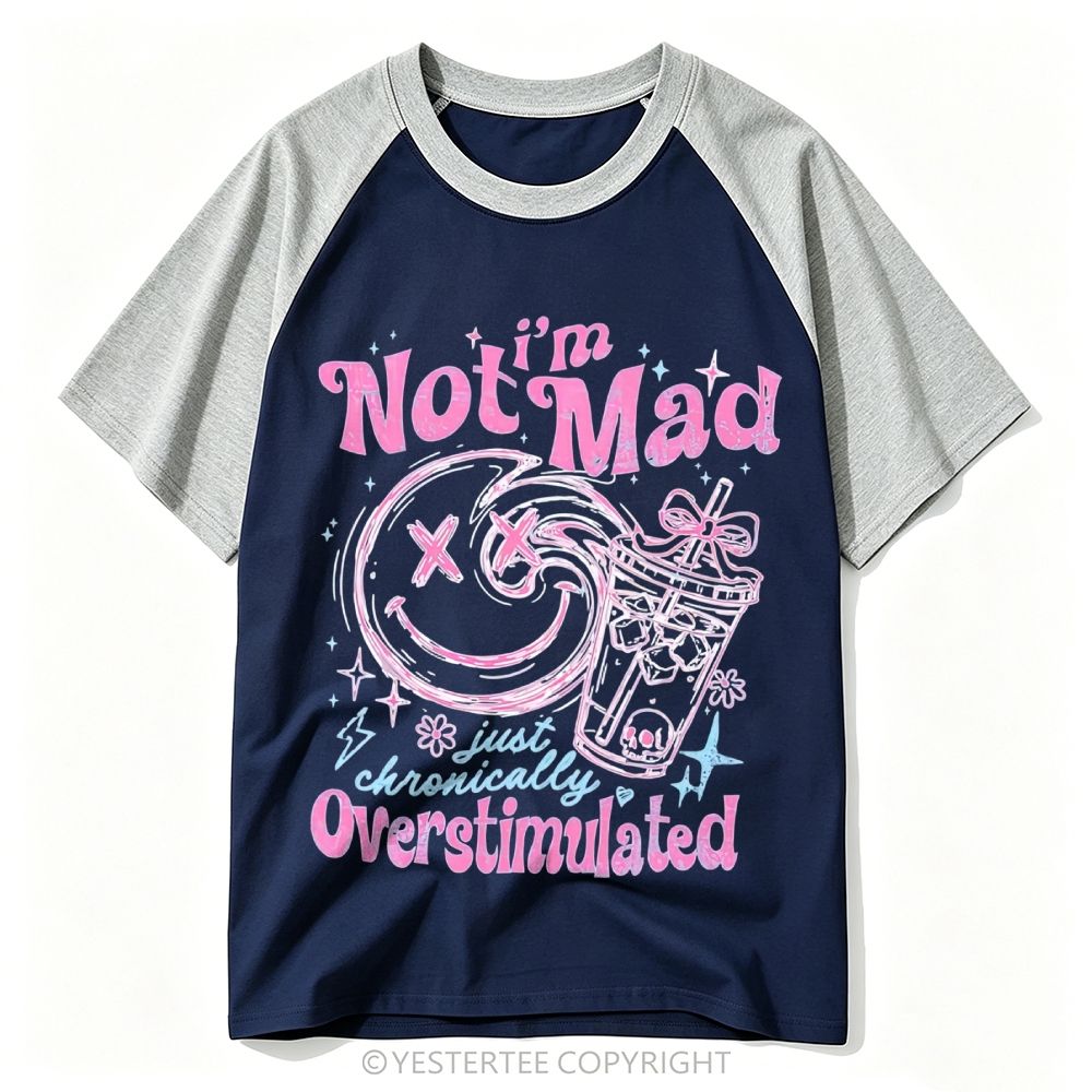 Yestertee Y2K Pink Blue X Eyes Smiley Iced Drink Overstimulated Quote Baseball T-shirt