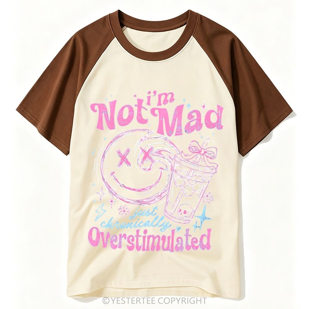 Yestertee Y2K Pink Blue X Eyes Smiley Iced Drink Overstimulated Quote Baseball T-shirt