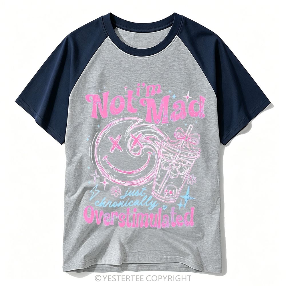 Yestertee Y2K Pink Blue X Eyes Smiley Iced Drink Overstimulated Quote Baseball T-shirt