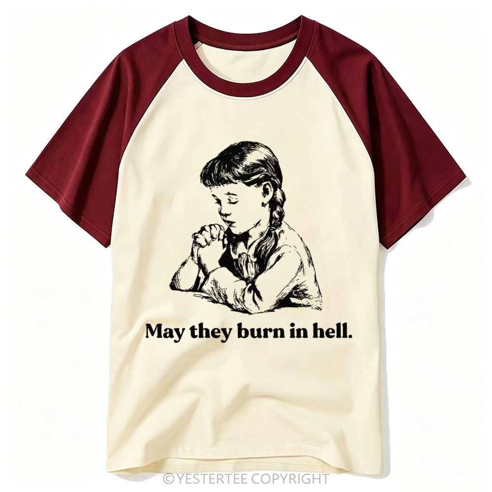 Yestertee Sketch Praying Girl Dark Sarcasm Curse Text Baseball T-shirt
