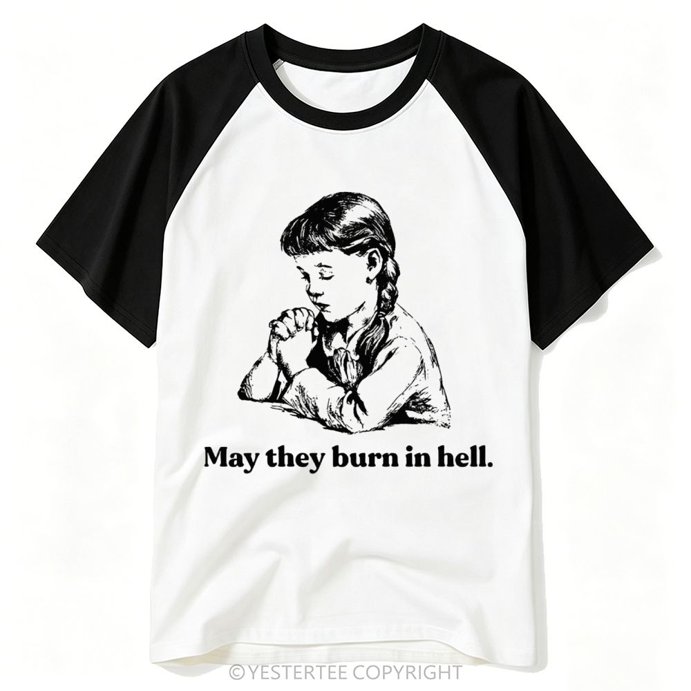 Yestertee Sketch Praying Girl Dark Sarcasm Curse Text Baseball T-shirt