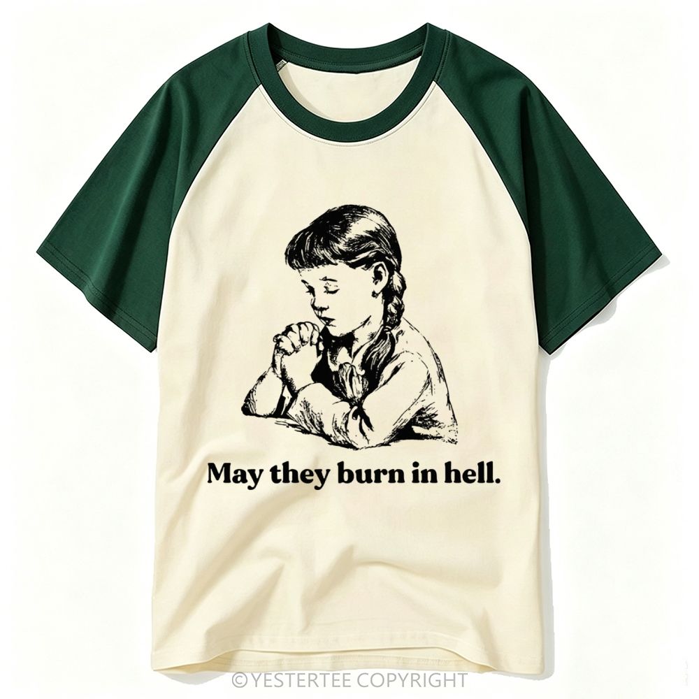 Yestertee Sketch Praying Girl Dark Sarcasm Curse Text Baseball T-shirt