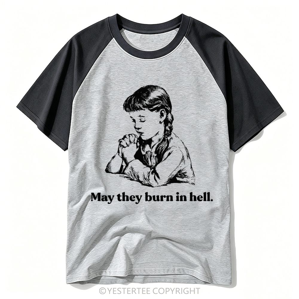 Yestertee Sketch Praying Girl Dark Sarcasm Curse Text Baseball T-shirt