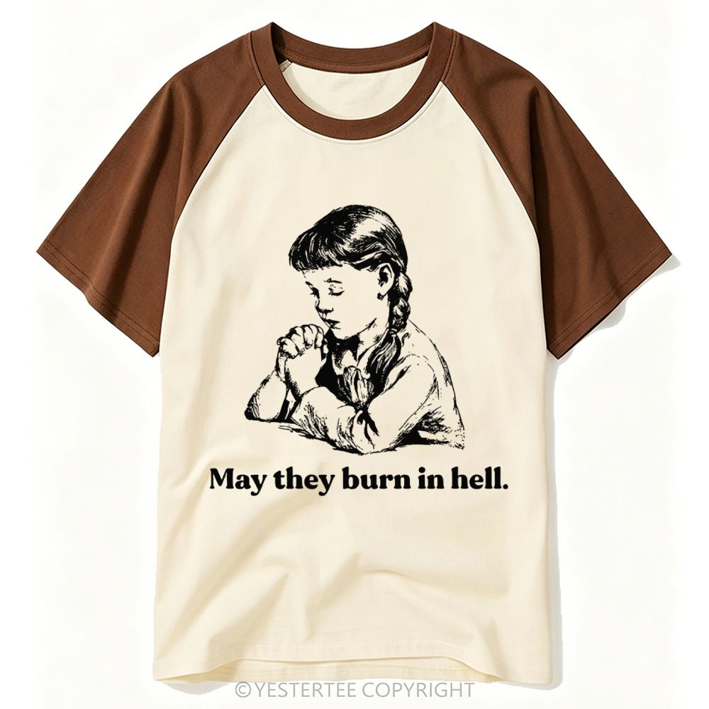 Yestertee Sketch Praying Girl Dark Sarcasm Curse Text Baseball T-shirt