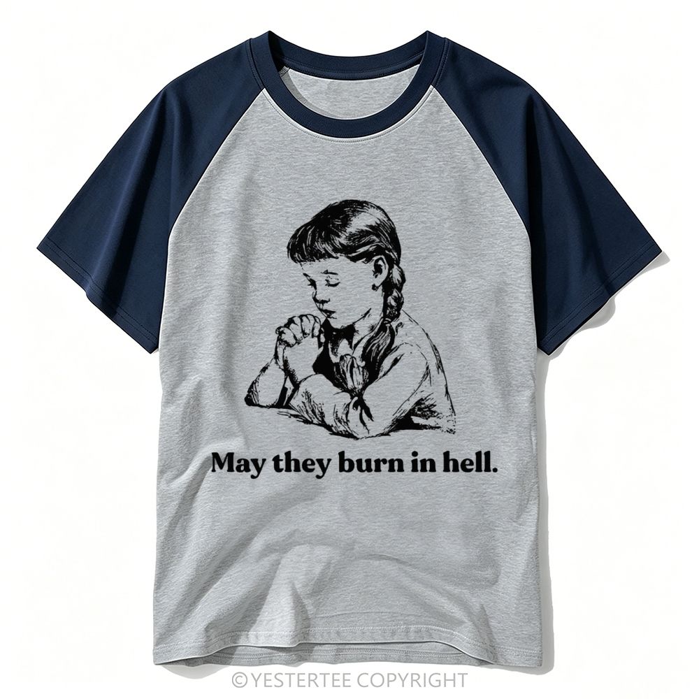 Yestertee Sketch Praying Girl Dark Sarcasm Curse Text Baseball T-shirt