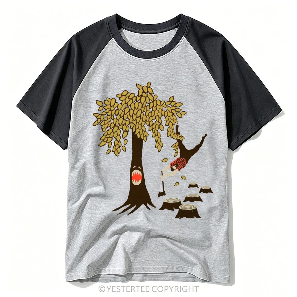 Yestertee Cartoon Monster Tree Lumberjack Funny Horror Graphic Baseball T-shirt