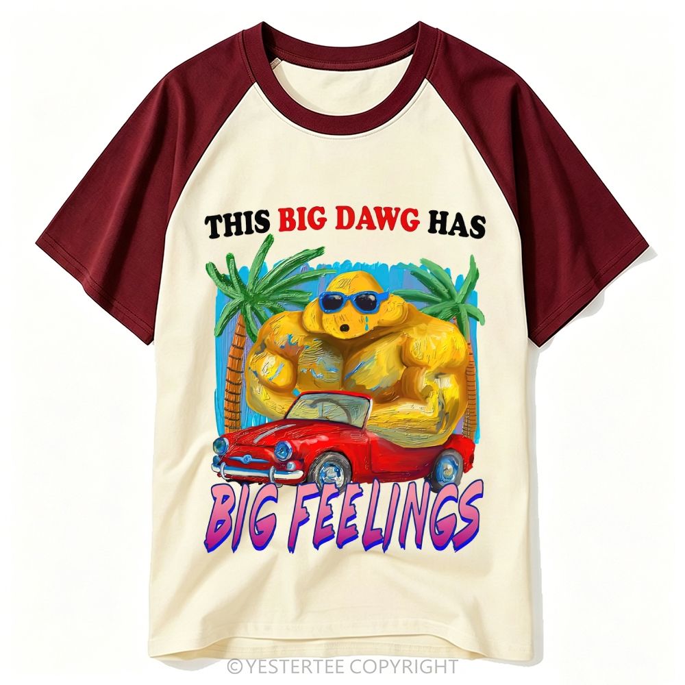 Yestertee Tropical Palm Muscular Big Dog Convertible Car Big Feelings Baseball T-shirt
