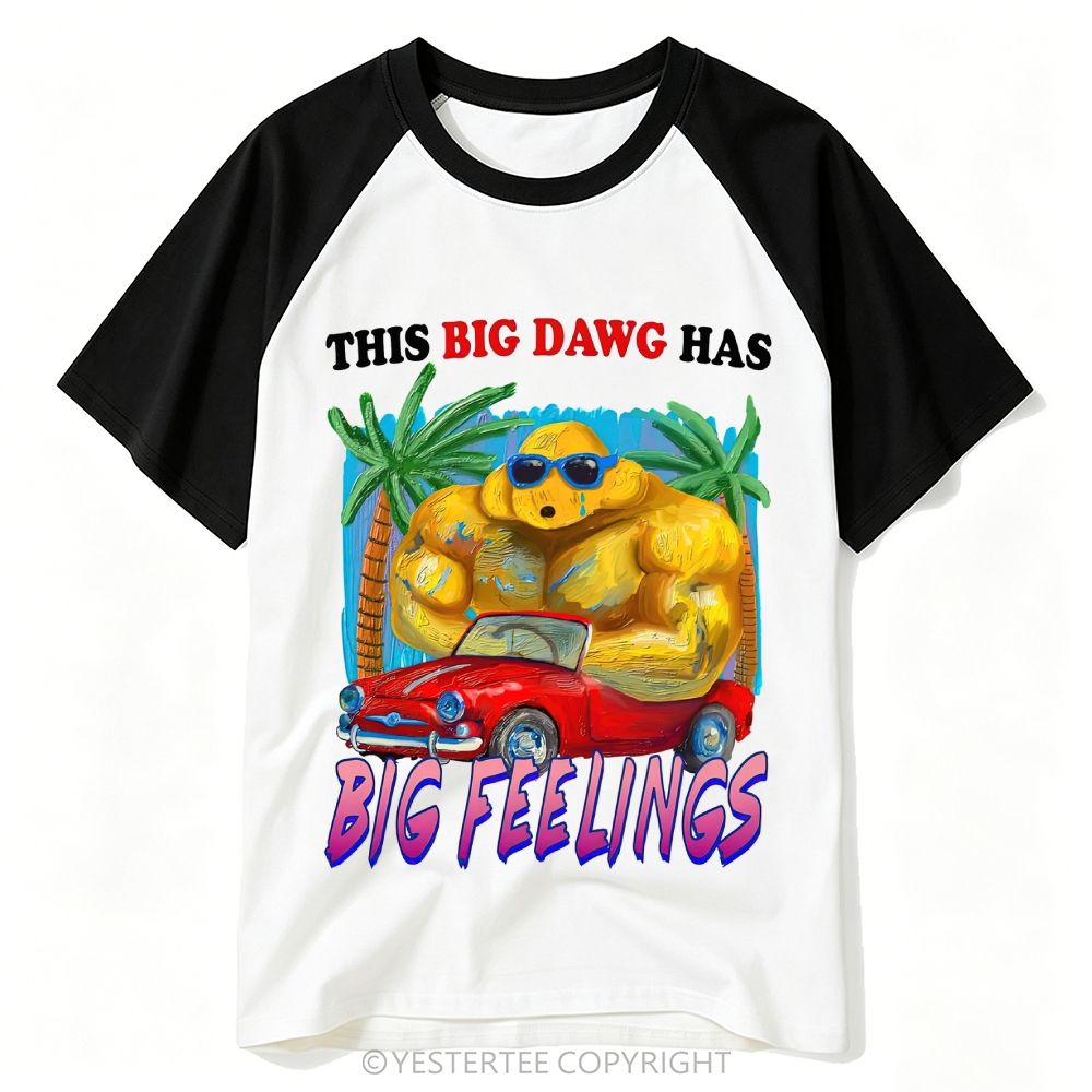 Yestertee Tropical Palm Muscular Big Dog Convertible Car Big Feelings Baseball T-shirt
