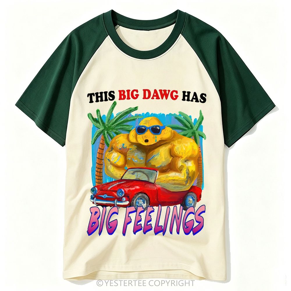 Yestertee Tropical Palm Muscular Big Dog Convertible Car Big Feelings Baseball T-shirt