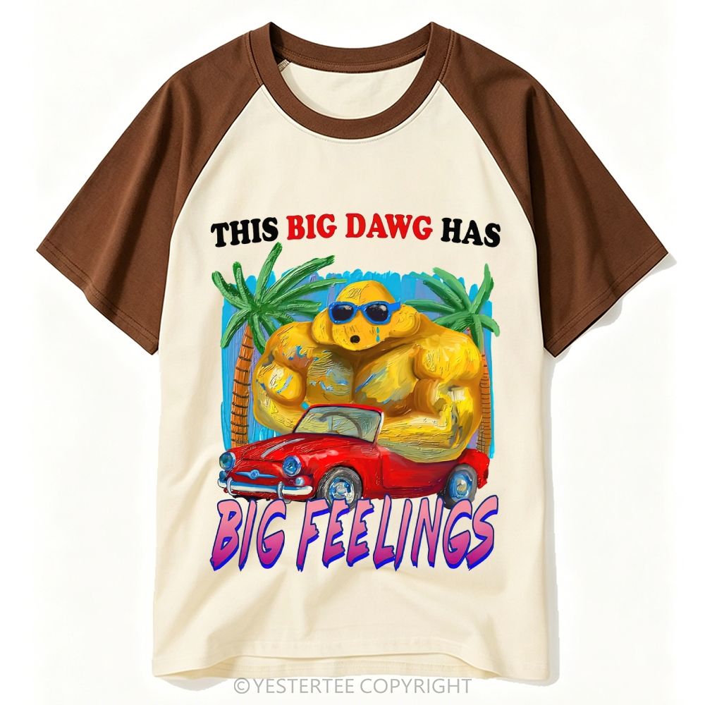 Yestertee Tropical Palm Muscular Big Dog Convertible Car Big Feelings Baseball T-shirt