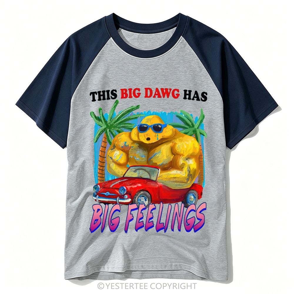 Yestertee Tropical Palm Muscular Big Dog Convertible Car Big Feelings Baseball T-shirt