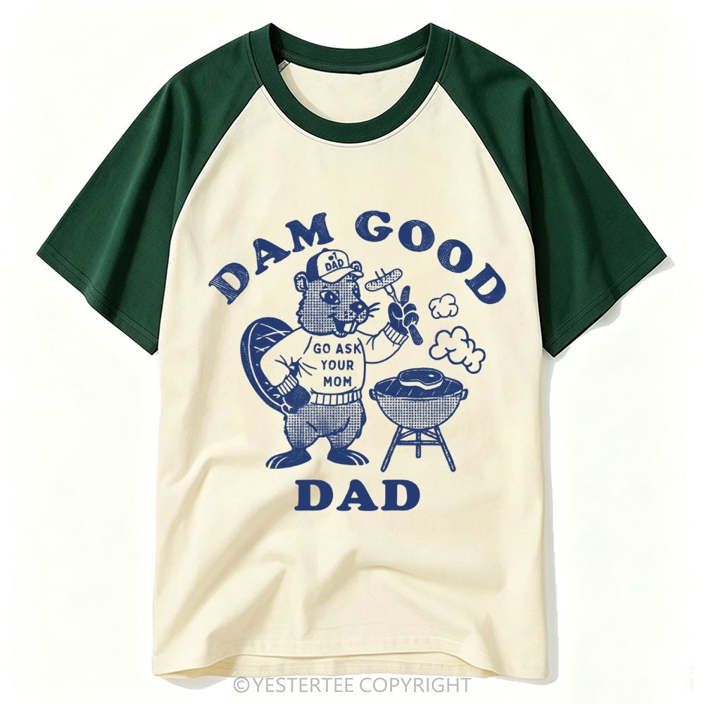 Yestertee Halftone Beaver BBQ Grill Funny Dad Pun Baseball T-shirt 