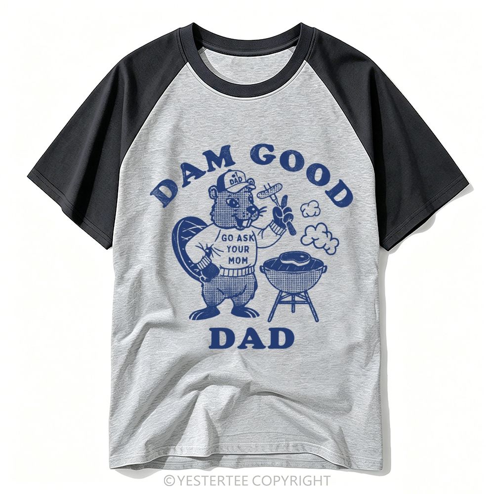 Yestertee Halftone Beaver BBQ Grill Funny Dad Pun Baseball T-shirt 