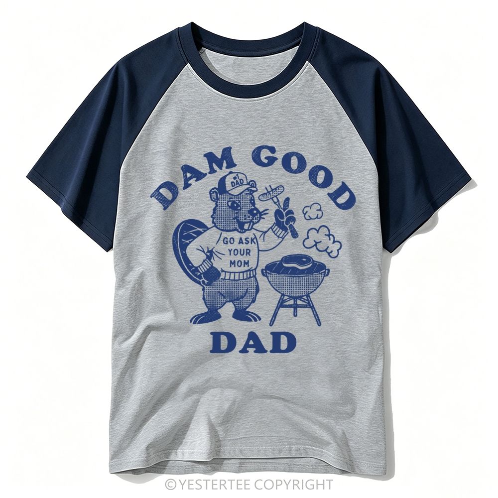 Yestertee Halftone Beaver BBQ Grill Funny Dad Pun Baseball T-shirt 