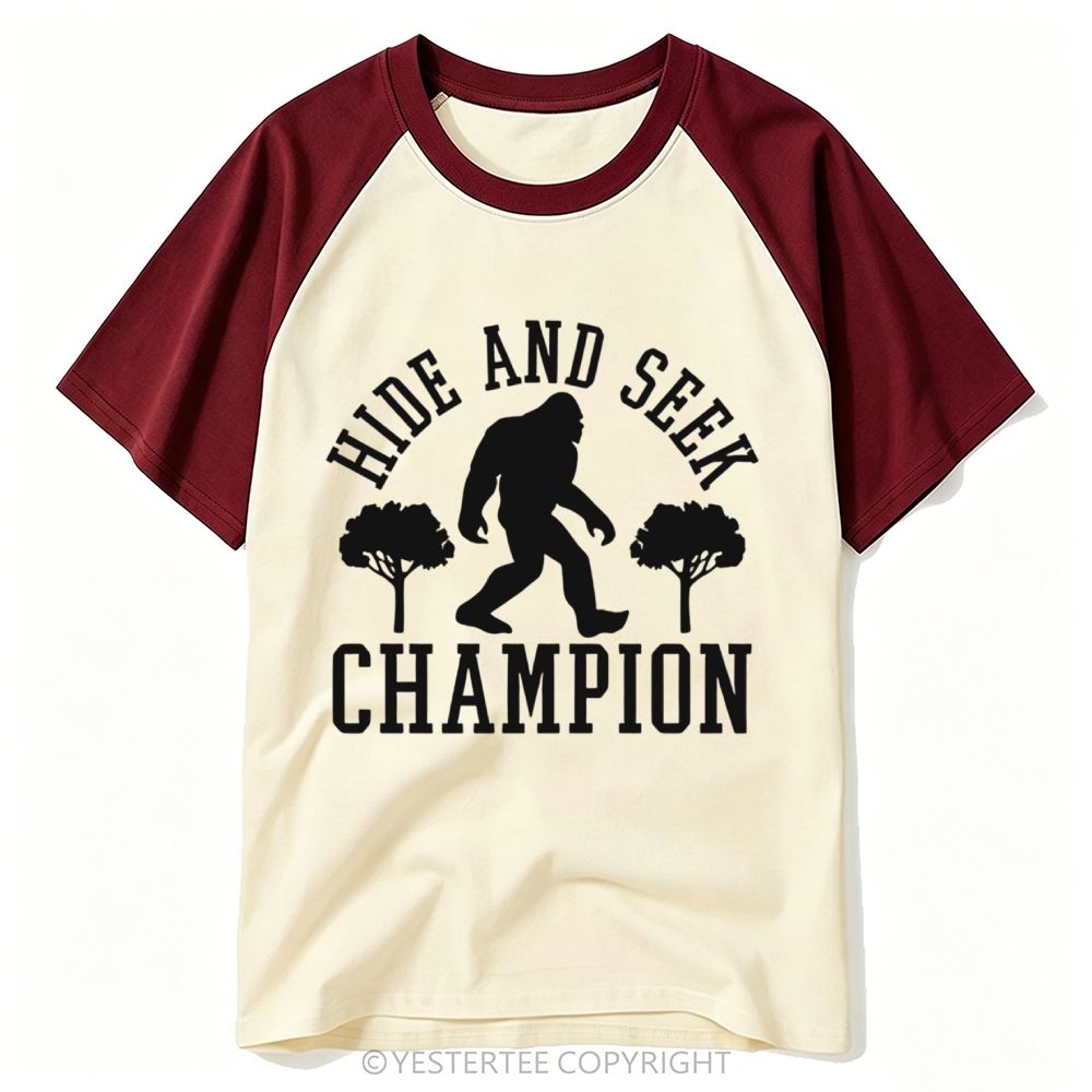 Yestertee Bigfoot Hide And Seek Champion Retro Silhouette Baseball T-shirt 