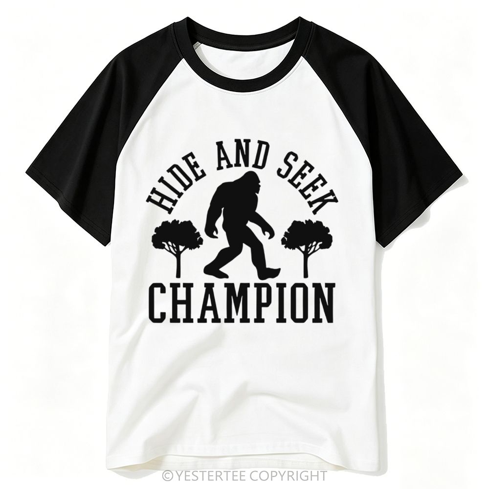 Yestertee Bigfoot Hide And Seek Champion Retro Silhouette Baseball T-shirt 