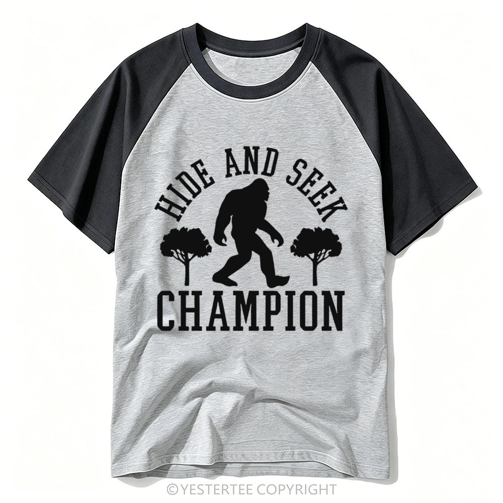 Yestertee Bigfoot Hide And Seek Champion Retro Silhouette Baseball T-shirt 