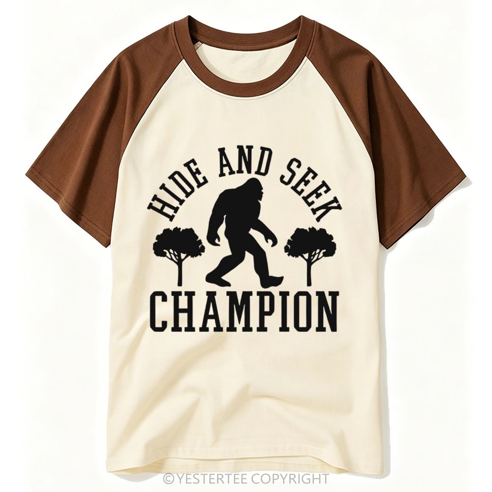 Yestertee Bigfoot Hide And Seek Champion Retro Silhouette Baseball T-shirt 