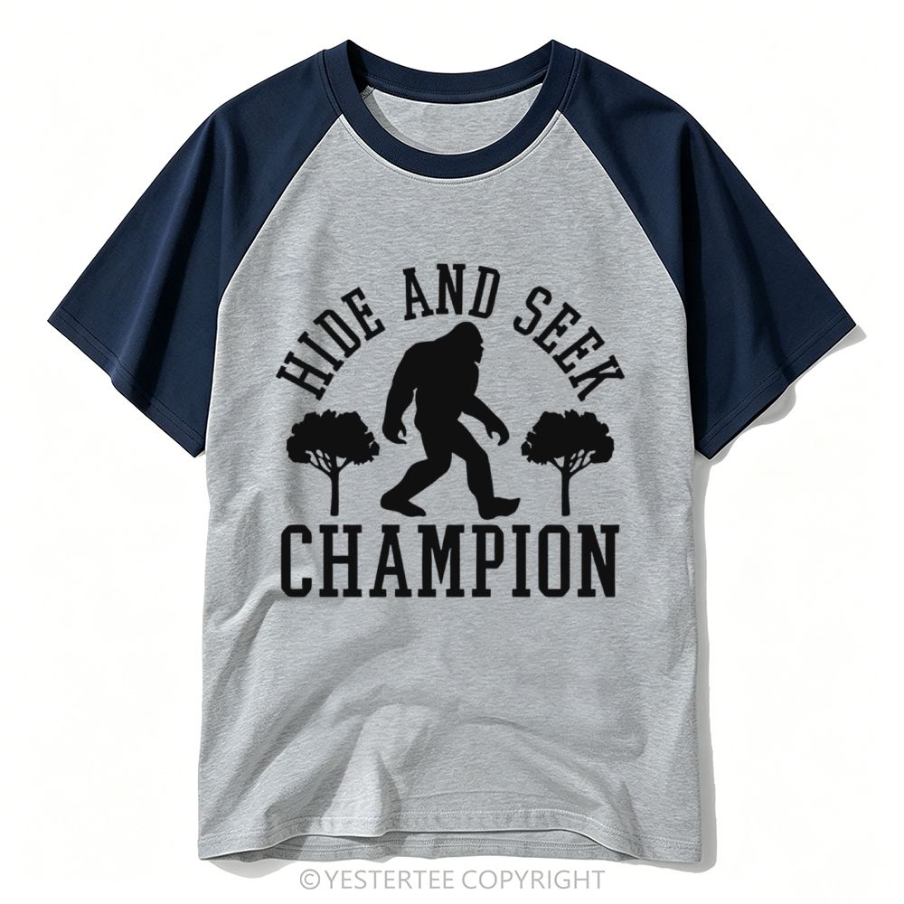 Yestertee Bigfoot Hide And Seek Champion Retro Silhouette Baseball T-shirt 
