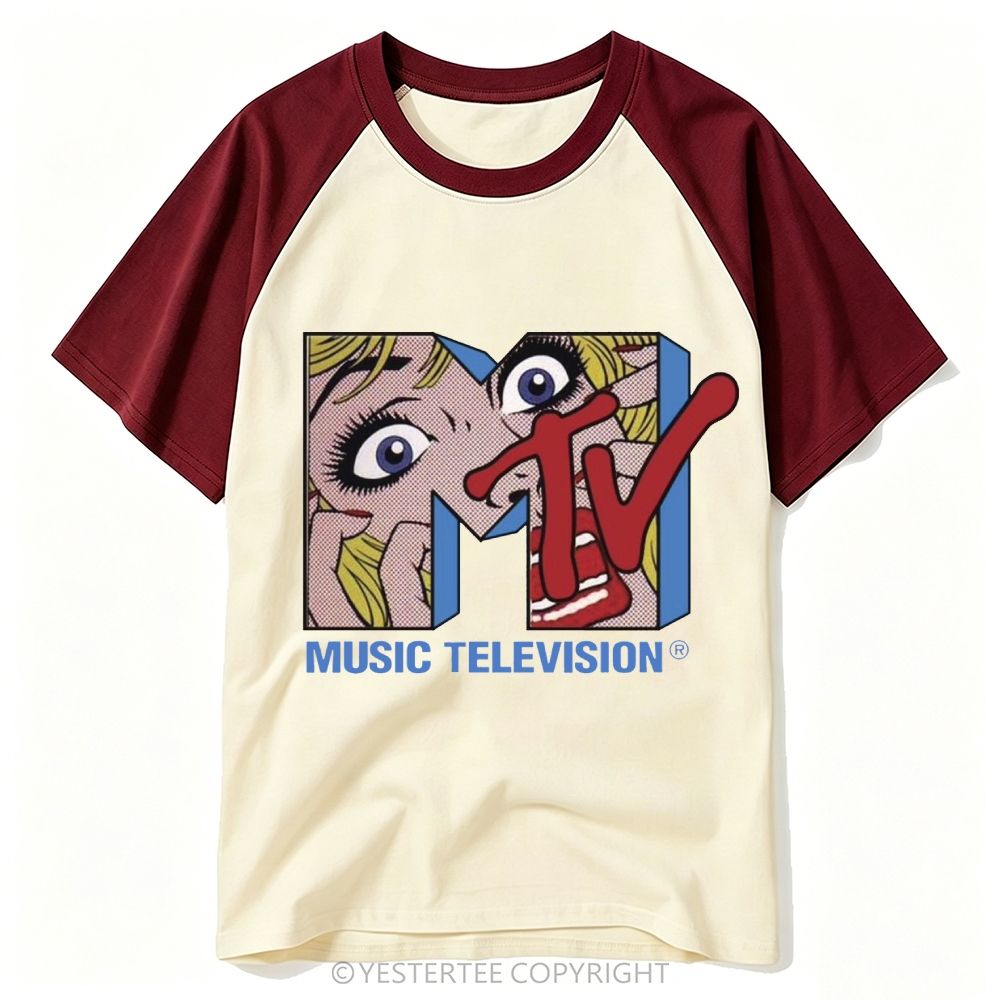 Yestertee Pop Art Blonde Girl MTV Music Television Baseball T-shirt