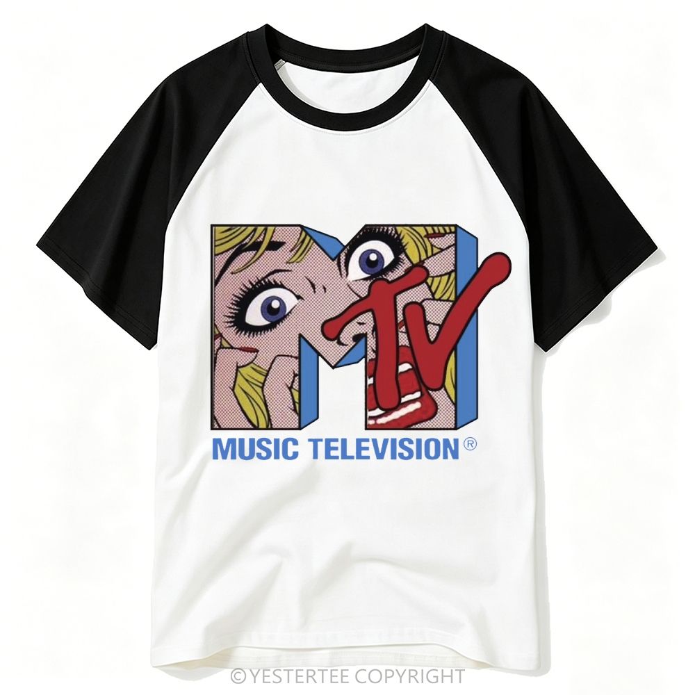 Yestertee Pop Art Blonde Girl MTV Music Television Baseball T-shirt