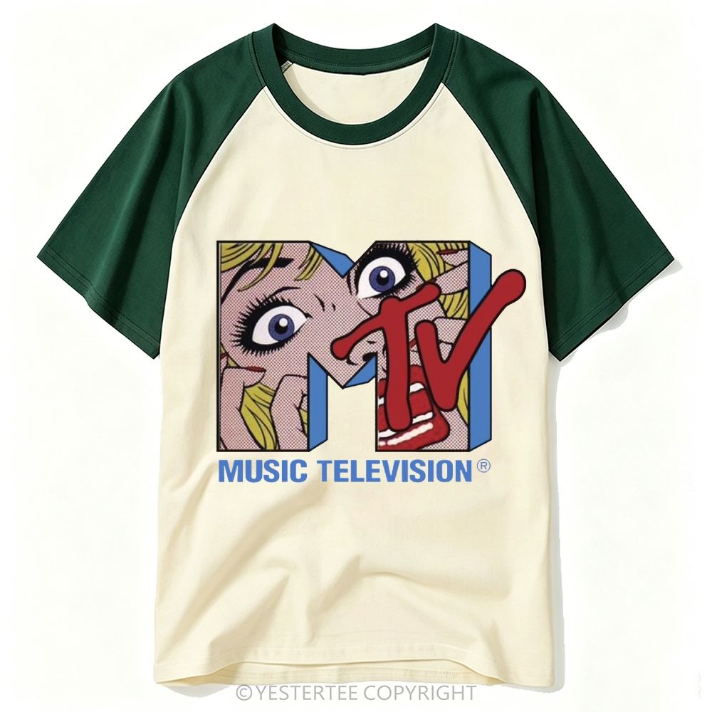 Yestertee Pop Art Blonde Girl MTV Music Television Baseball T-shirt