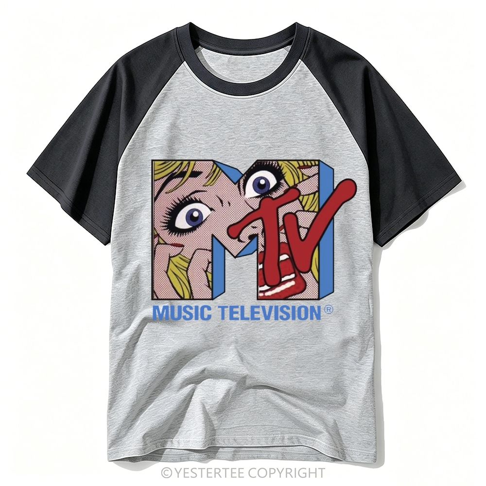 Yestertee Pop Art Blonde Girl MTV Music Television Baseball T-shirt