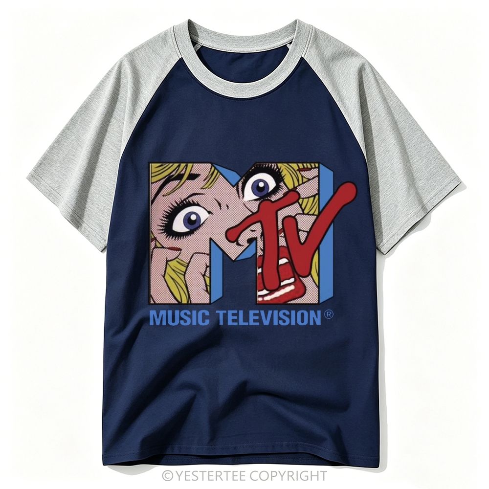Yestertee Pop Art Blonde Girl MTV Music Television Baseball T-shirt