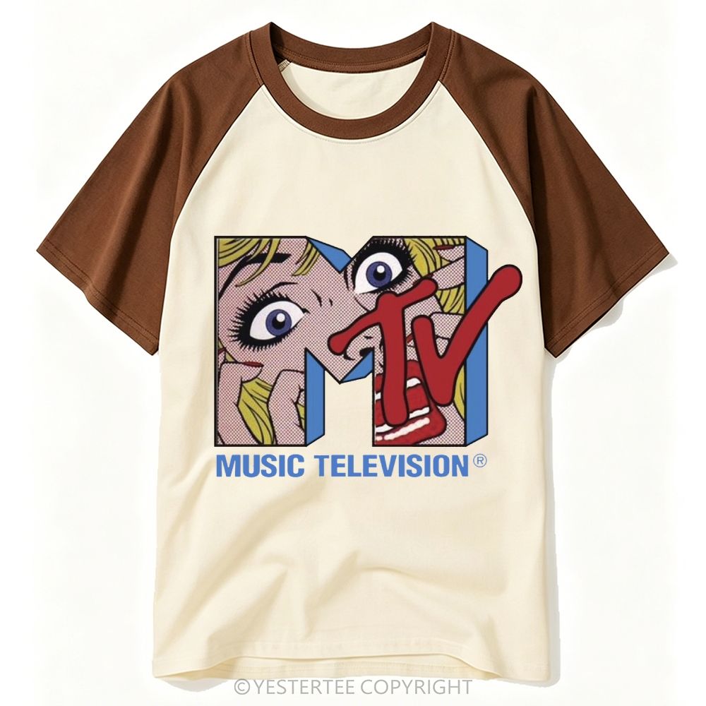 Yestertee Pop Art Blonde Girl MTV Music Television Baseball T-shirt