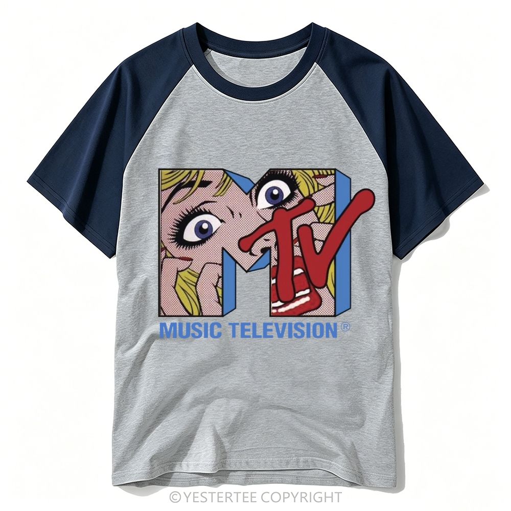 Yestertee Pop Art Blonde Girl MTV Music Television Baseball T-shirt