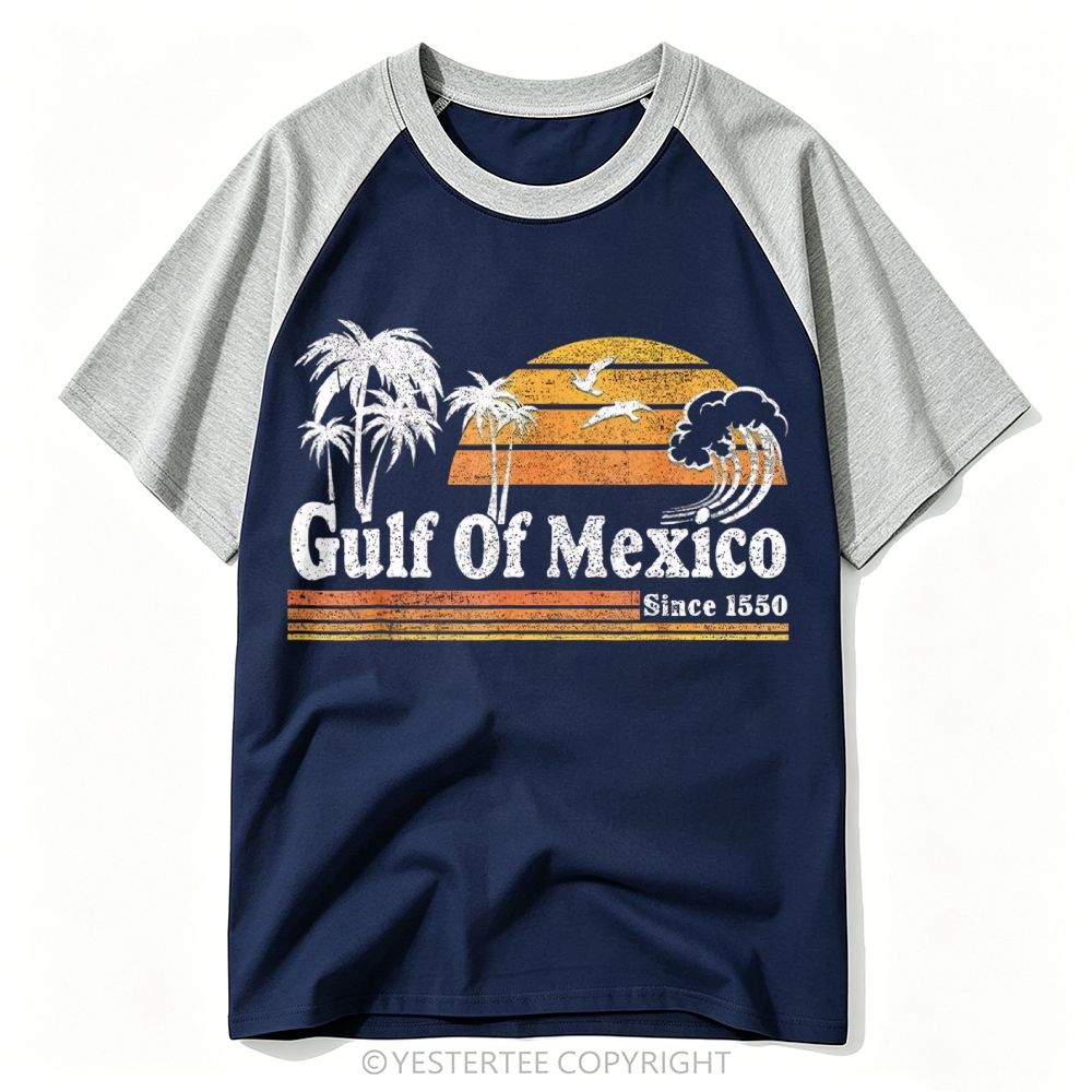 Gulf Of Mexico Palm Sunset Wave Retro Beach Baseball T-shirt