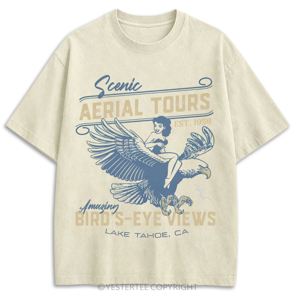 Lake Tahoe Eagle Pinup Vintage Tour Retro Washed T-shirt 