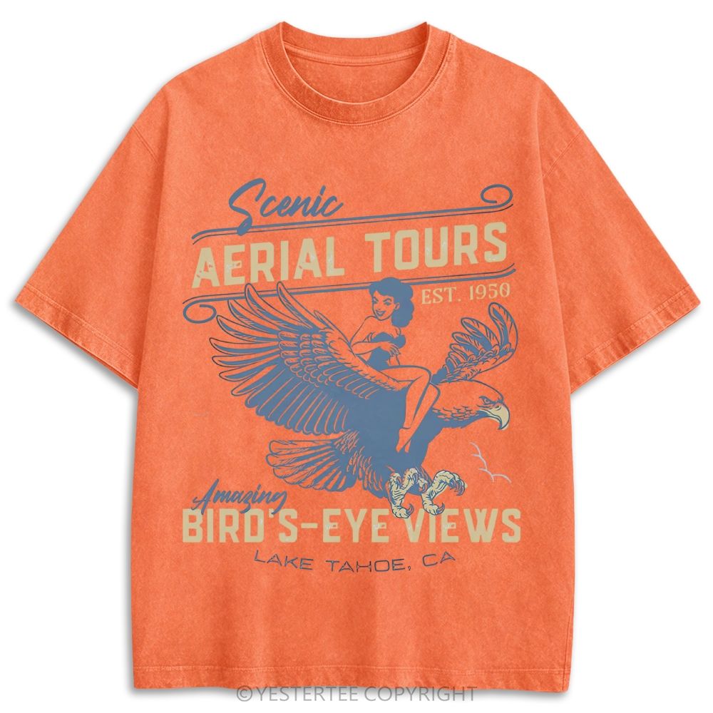 Lake Tahoe Eagle Pinup Vintage Tour Retro Washed T-shirt 