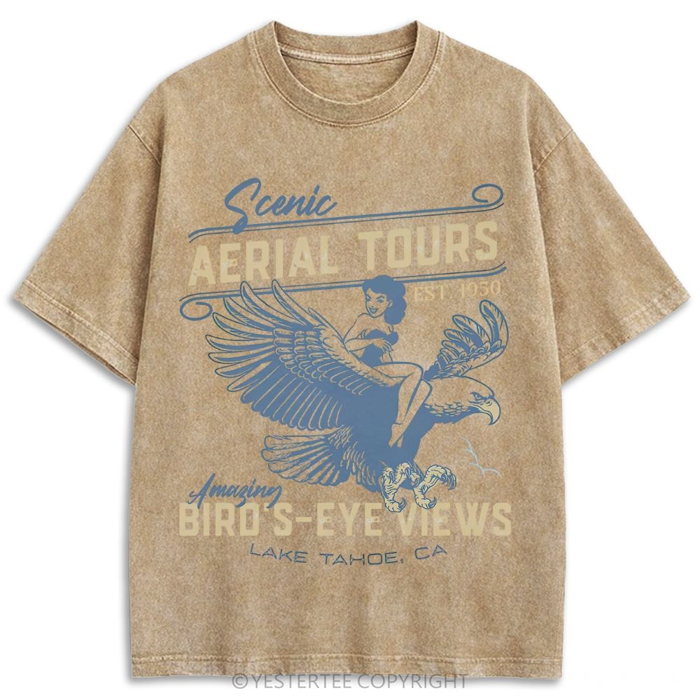 Lake Tahoe Eagle Pinup Vintage Tour Retro Washed T-shirt 