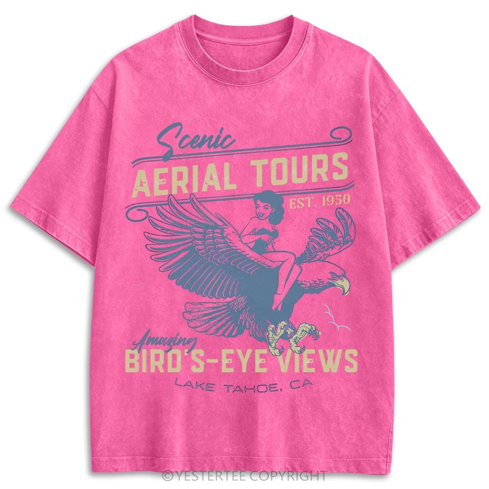 Lake Tahoe Eagle Pinup Vintage Tour Retro Washed T-shirt 