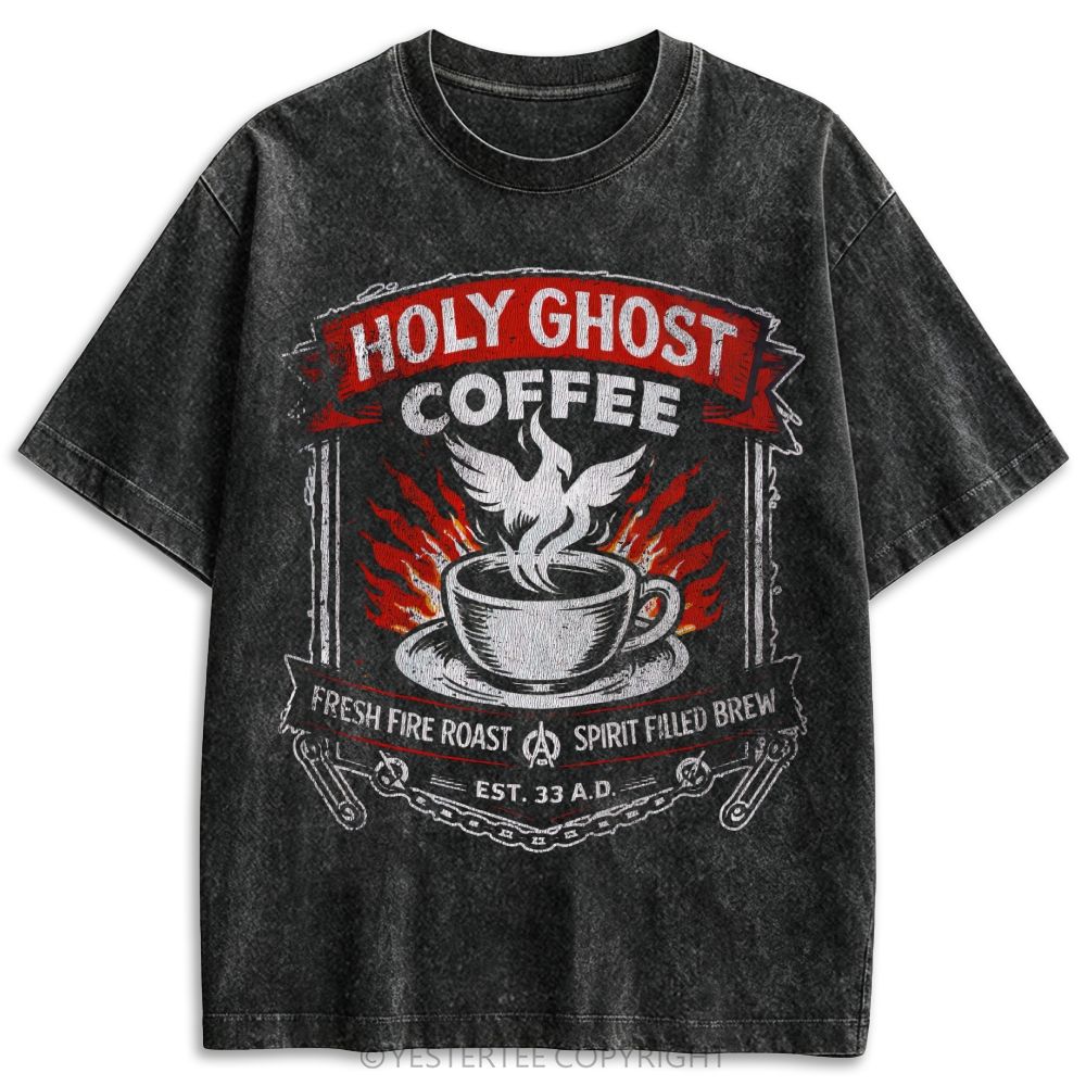 Holy Ghost Coffee Badge Retro Washed T-shirt
