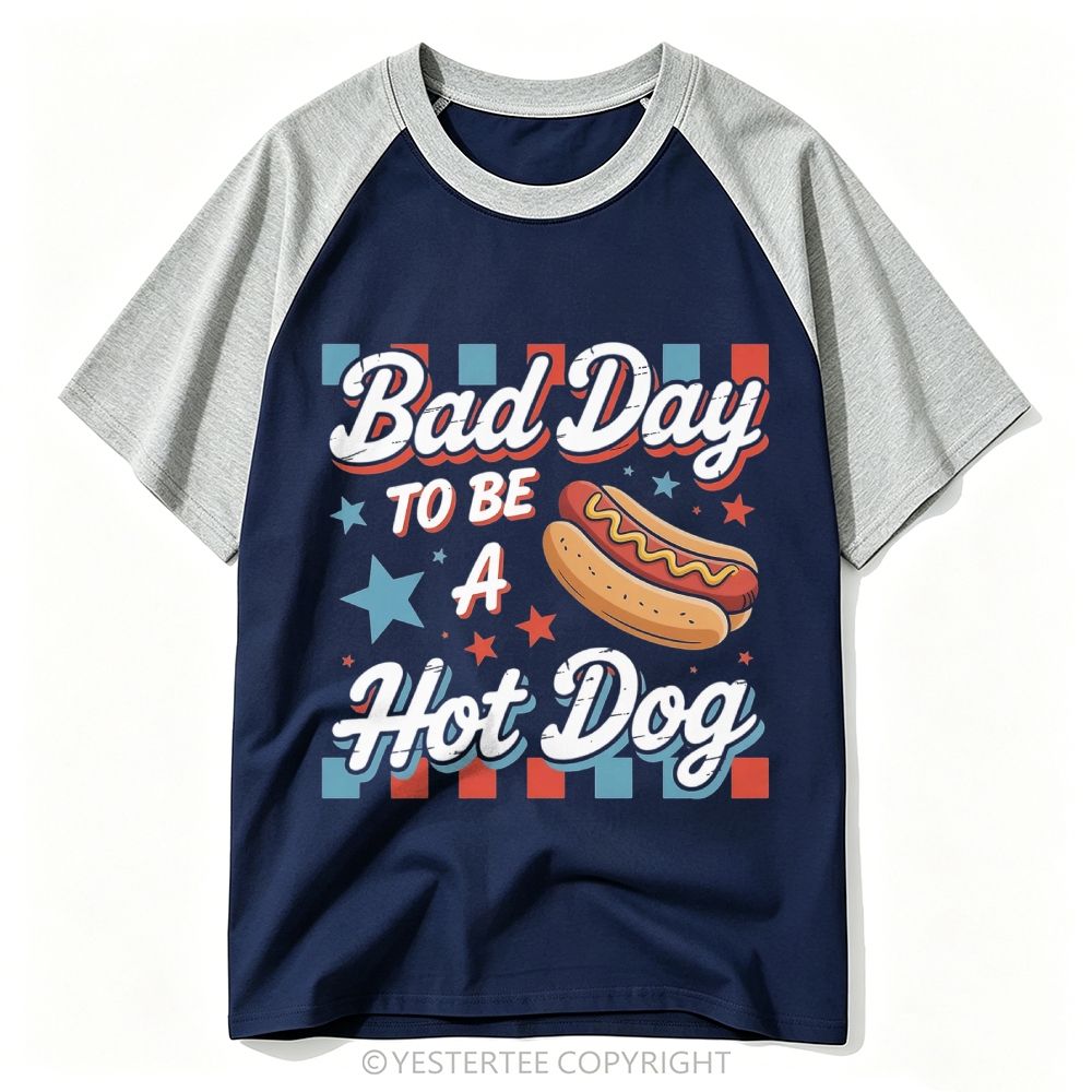 Yestertee Retro Star Hot Dog Pun Bad Day Baseball T-shirt