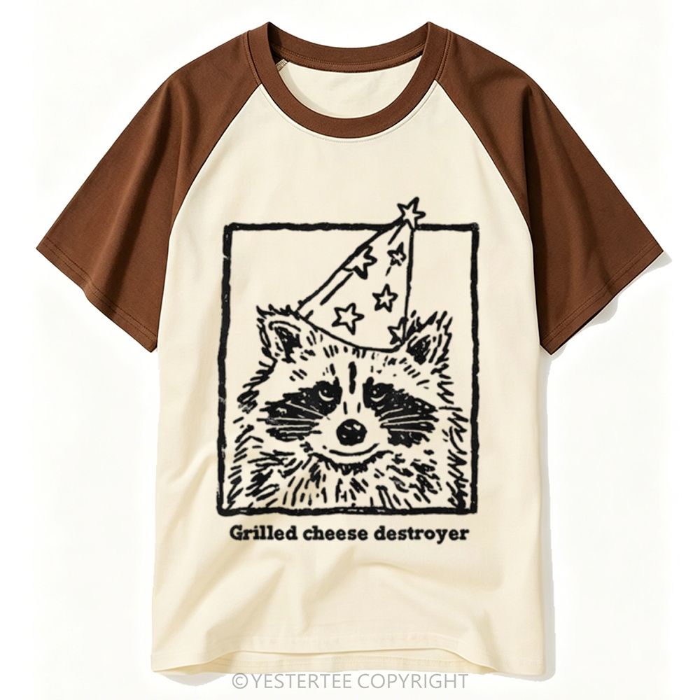 Yestertee Sketch Raccoon Party Hat Grilled Cheese Destroyer Text Baseball T-shirt 