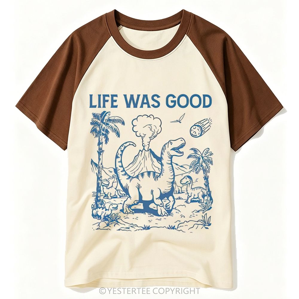 Yestertee Prehistoric Dinosaur Volcano Meteor Life Was Good Retro Baseball T-shirt