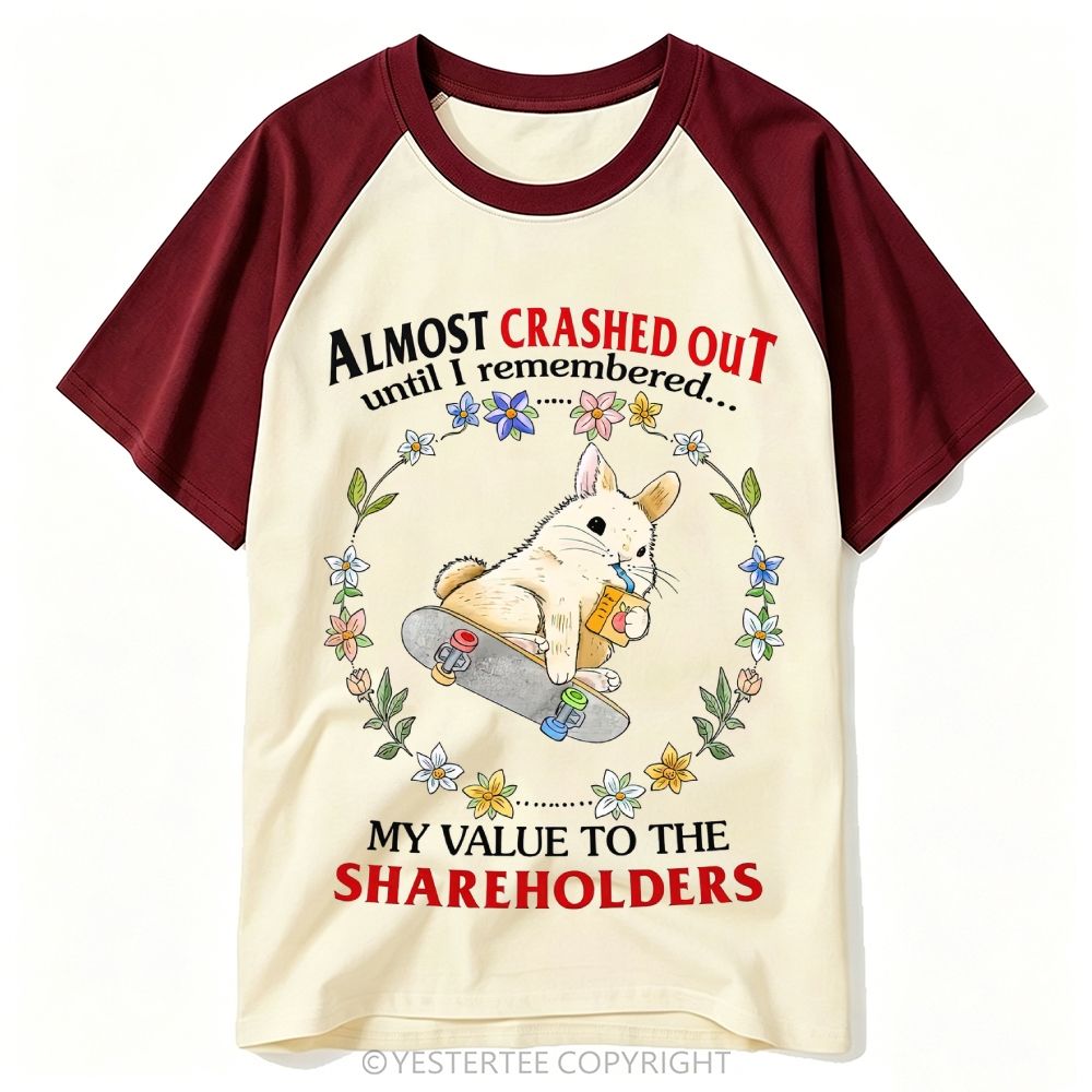 Yestertee Floral Wreath Skateboard Bunny Corporate Worker Sarcasm Baseball T-shirt