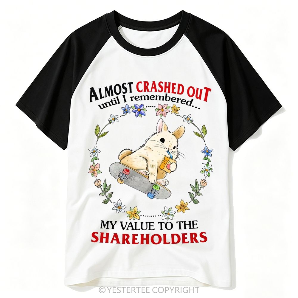 Yestertee Floral Wreath Skateboard Bunny Corporate Worker Sarcasm Baseball T-shirt