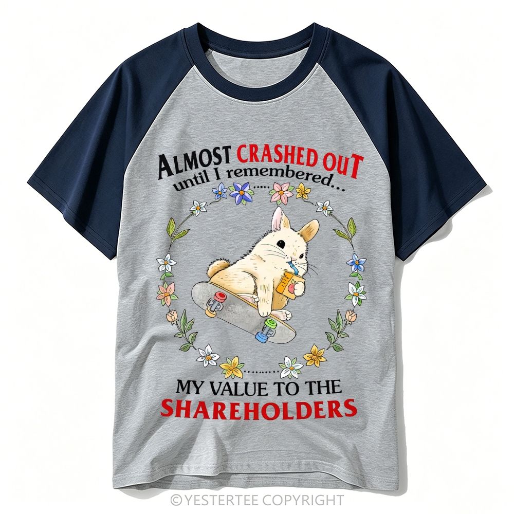 Yestertee Floral Wreath Skateboard Bunny Corporate Worker Sarcasm Baseball T-shirt