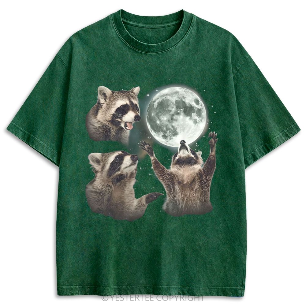 Retro Racoons Howling At The Moon Washed T-shirt 